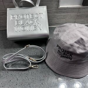 Protect Black Women purse and hat. Silver/gray.